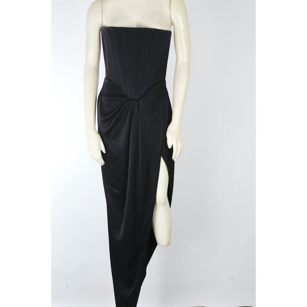 Alex Perry Gown Black Strapless Corset Draped Satin Crepe Maxi Dress 8 AU 4 US